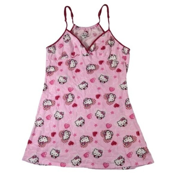 Y2K 2008 Hello Kitty Sleep Dress L Sanrio Scene Trashy McBling Pink Nightgown - Picture 1 of 6